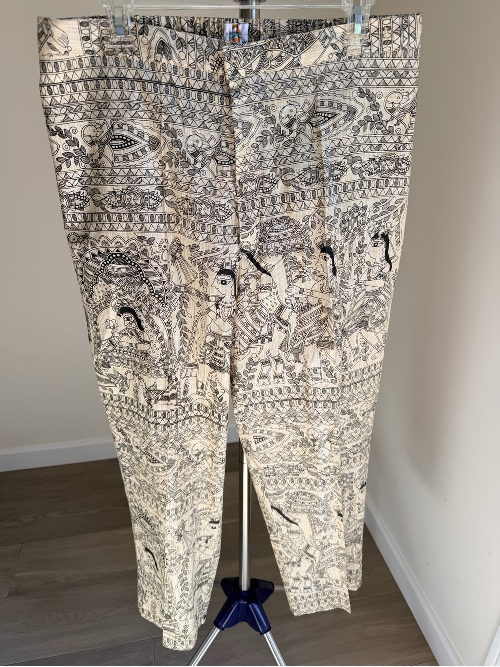 Exquisite Indian Madhubani painting print all natural Straight-Leg Pants 2xl